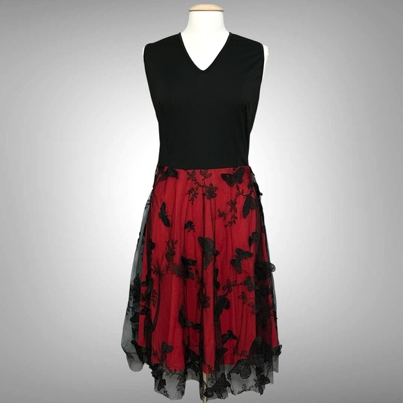 Whimsigoth Dark Fairy Womens Dress XXL Red Black Butterfly Embroidered READ - Picture 1 of 14